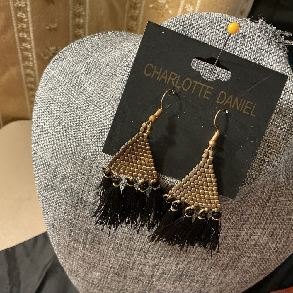 Nwt. Goldtone And Black Tassel Earrings